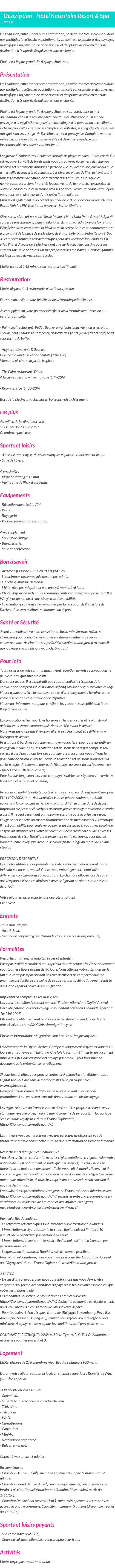 Détails du séjour