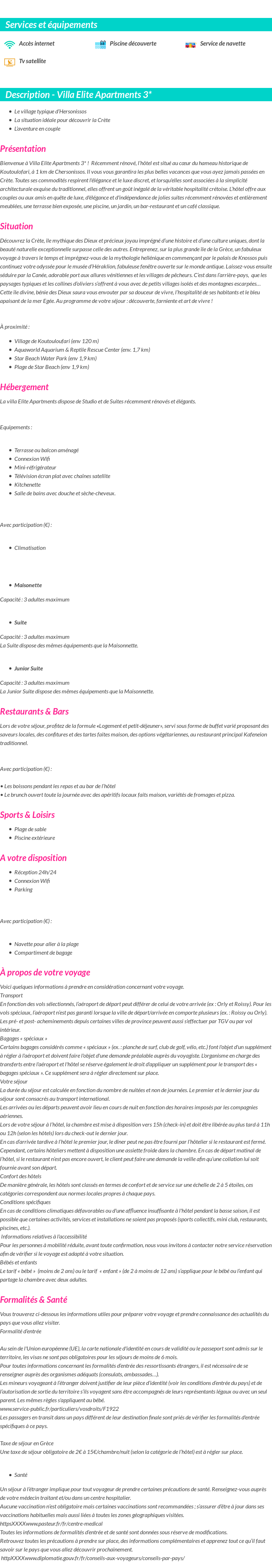 Détails du séjour