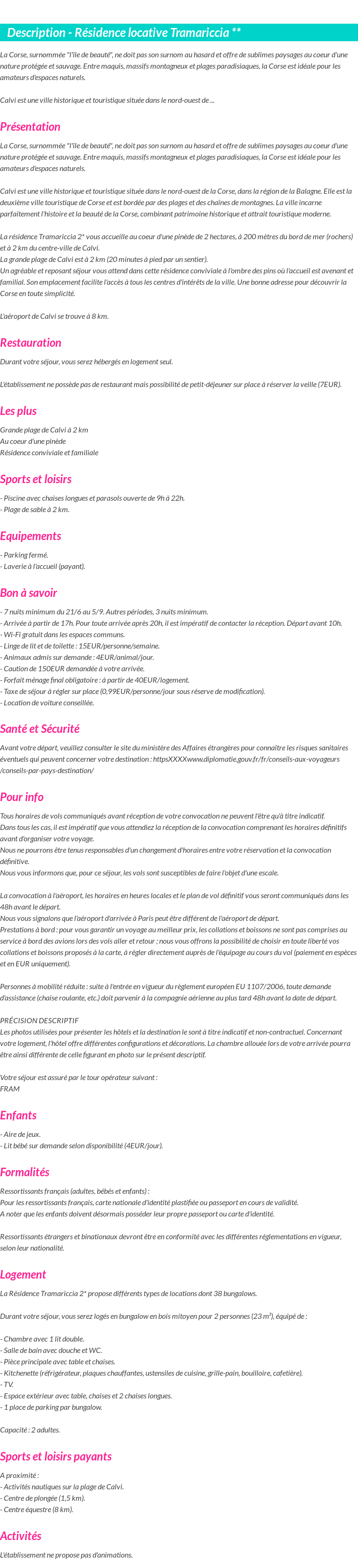 Détails du séjour