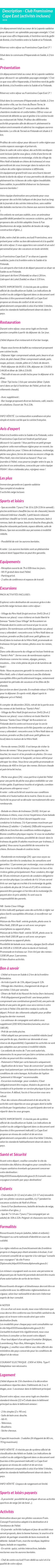Détails du séjour