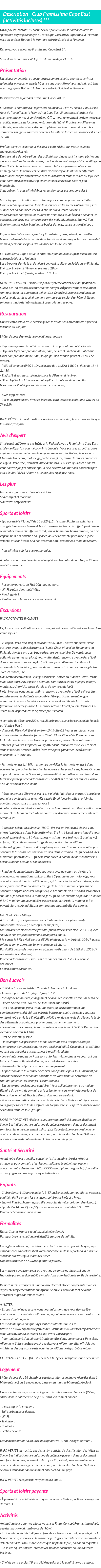 Détails du séjour