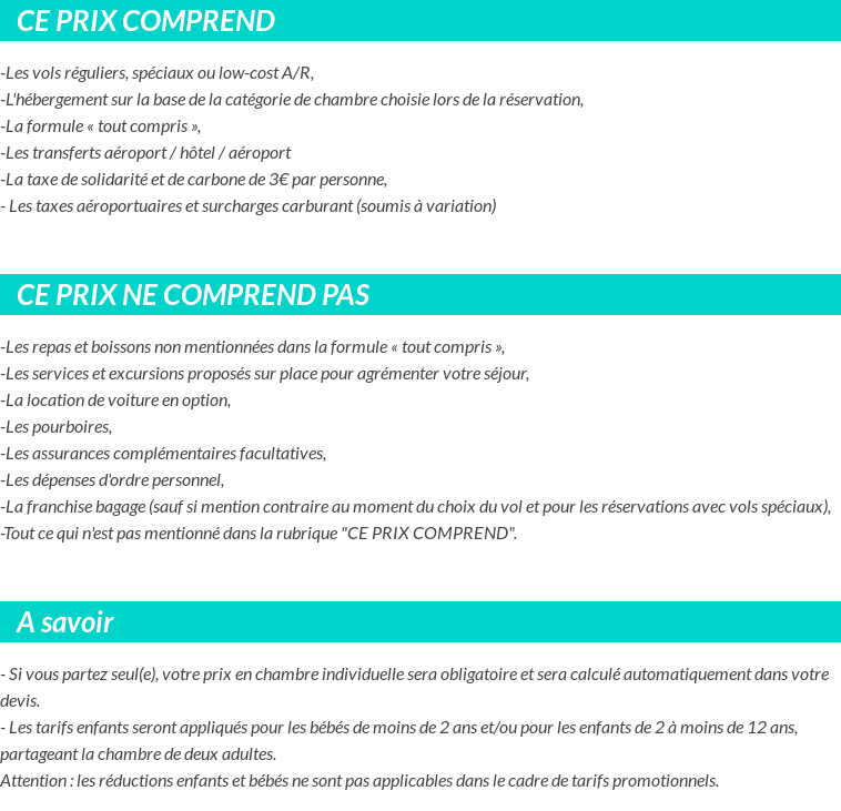 Conditions tarifaires
