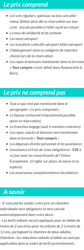 Conditions tarifaires