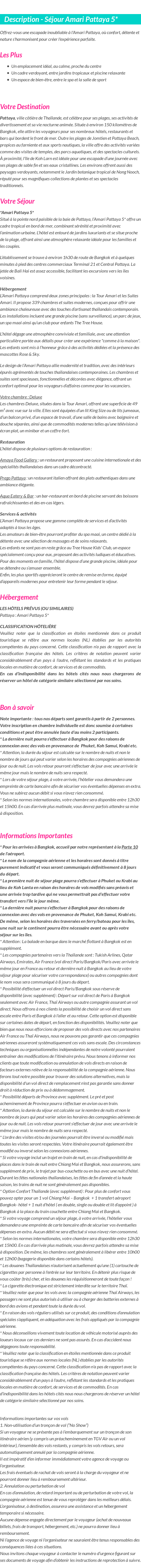 Détails du séjour