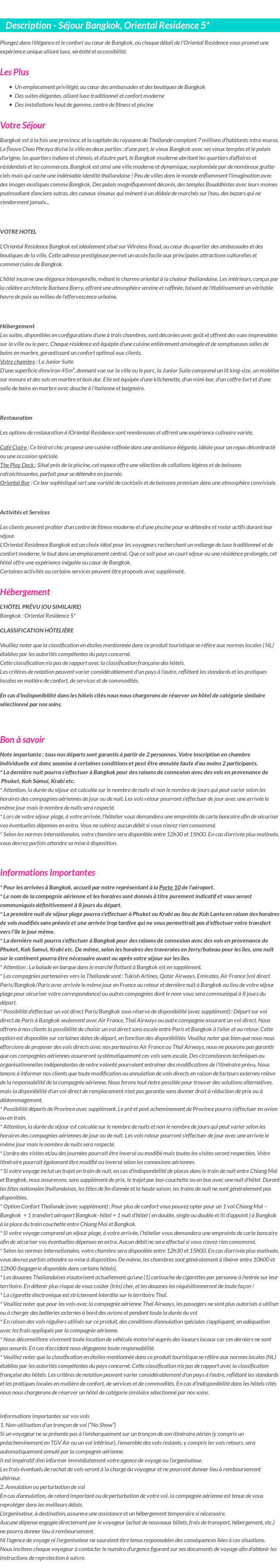 Détails du séjour