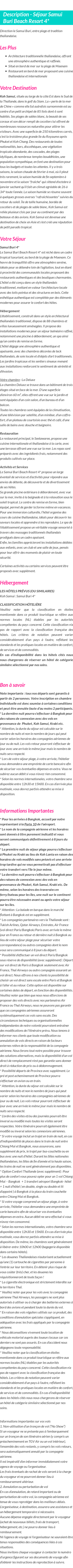 Détails du séjour