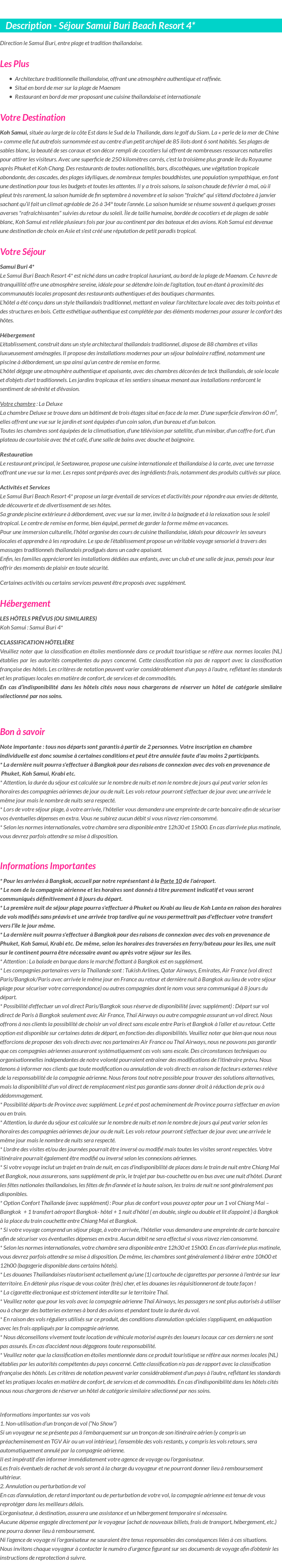 Détails du séjour