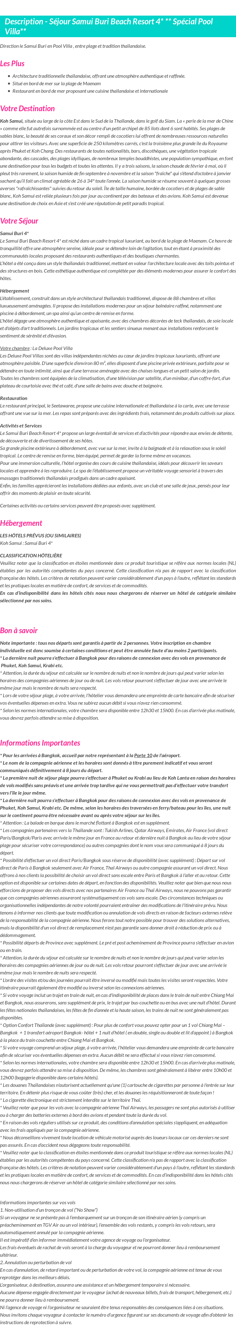 Détails du séjour