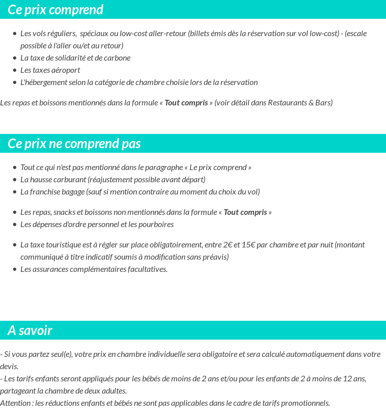 Conditions tarifaires
