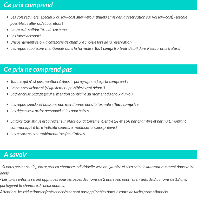 Conditions tarifaires