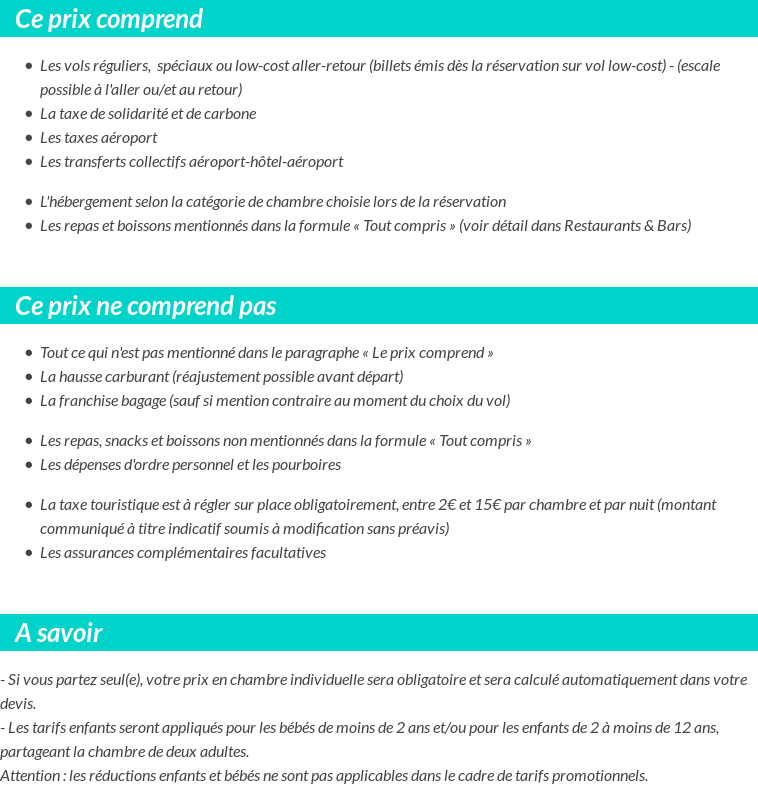 Conditions tarifaires