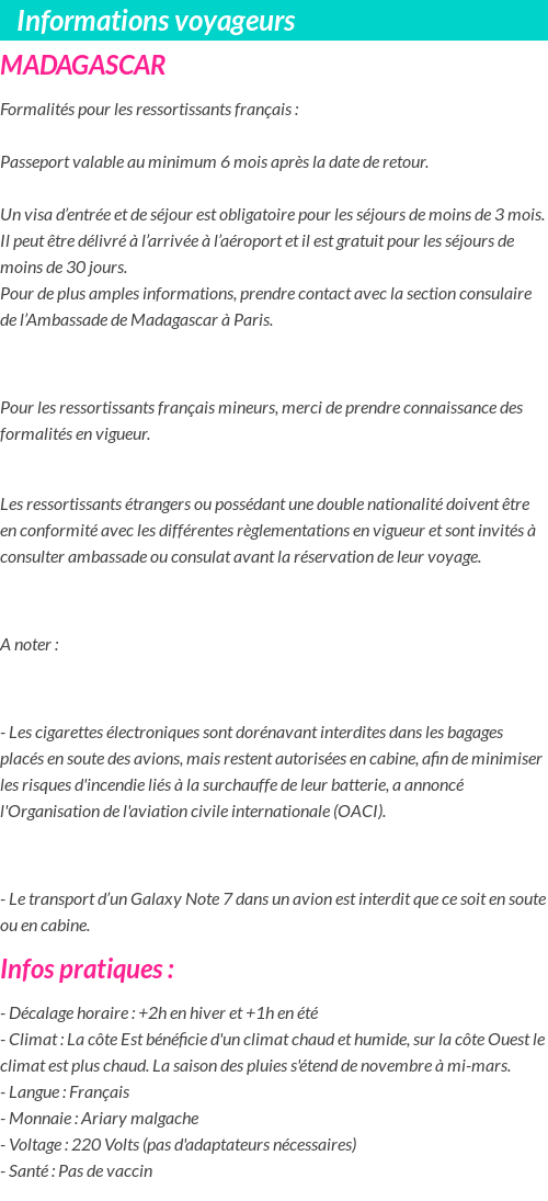 Formalités et infos voyageurs