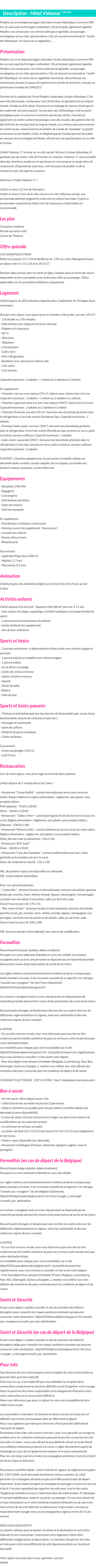 Détails du séjour