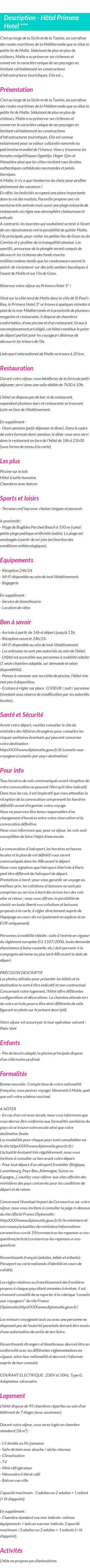 Détails du séjour