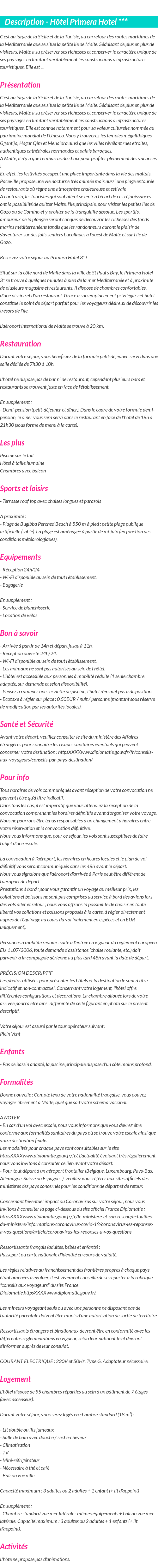 Détails du séjour