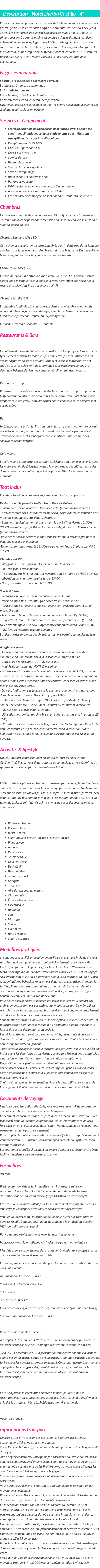 Détails du séjour