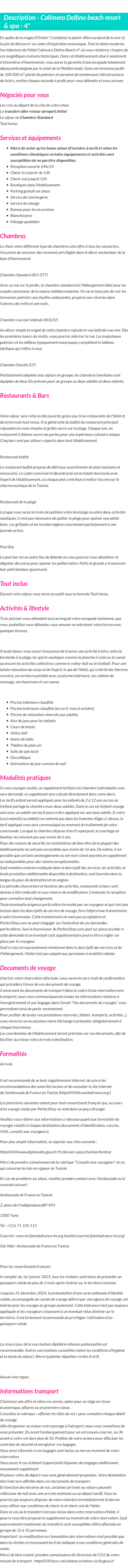 Détails du séjour