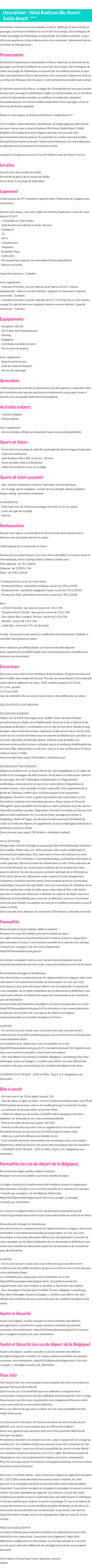 Détails du séjour