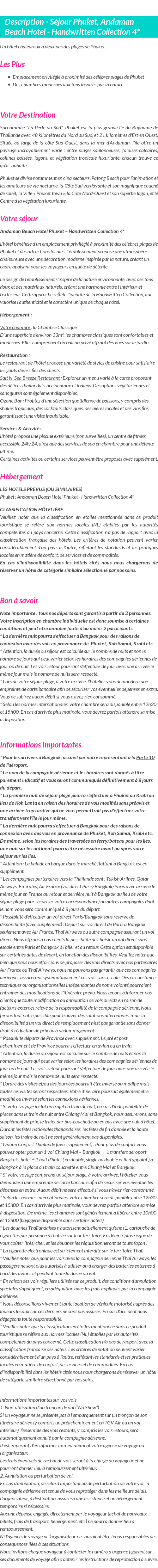 Détails du séjour
