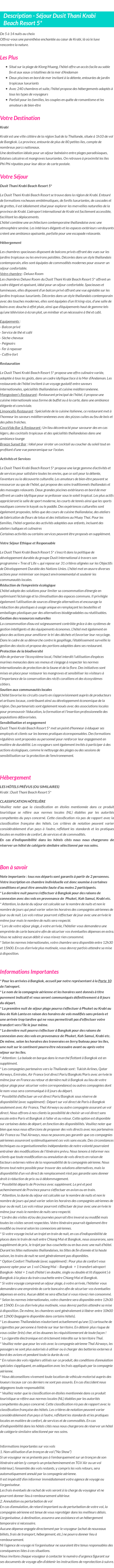 Détails du séjour