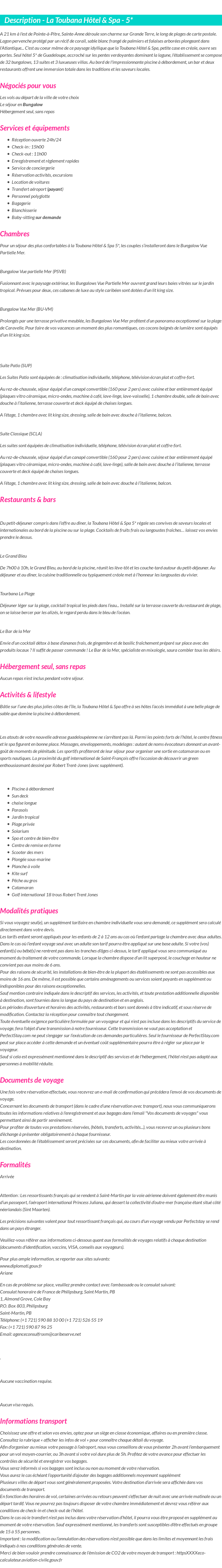 Détails du séjour