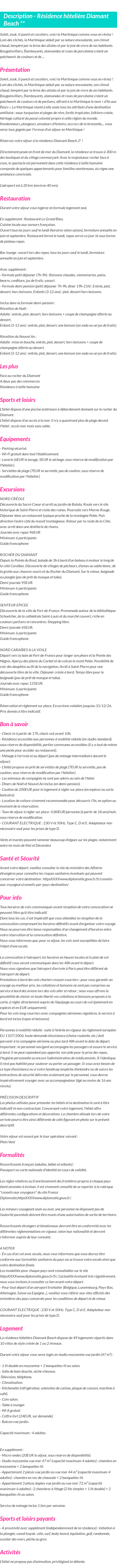 Détails du séjour