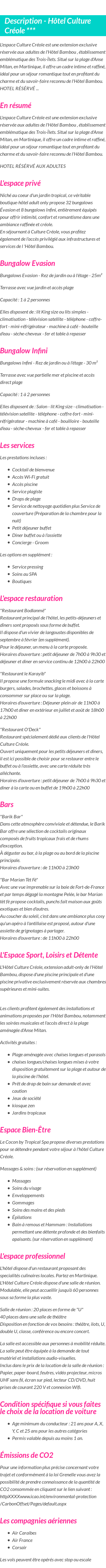 Détails du séjour
