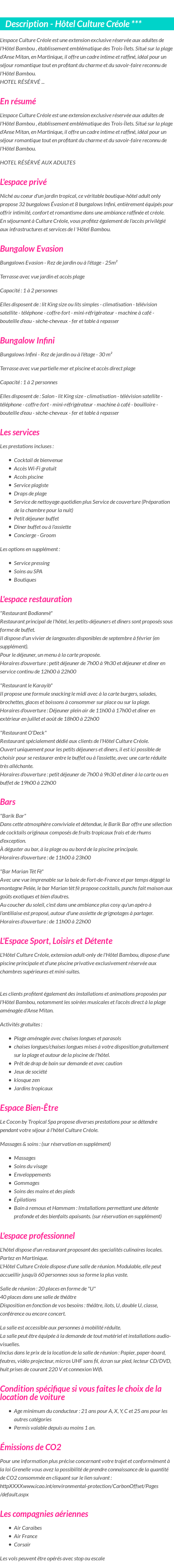 Détails du séjour