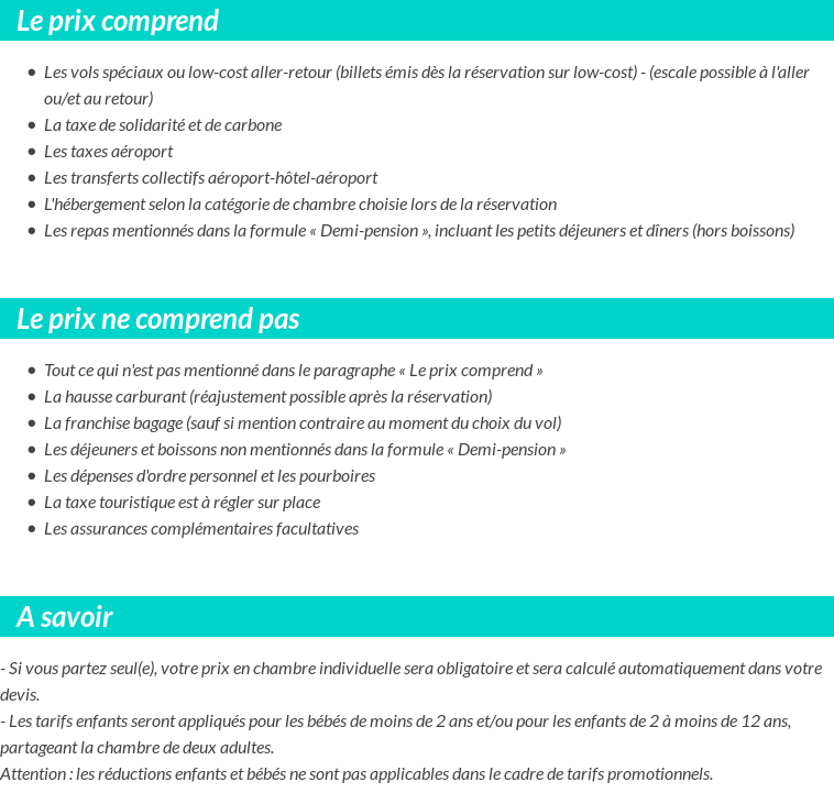 Conditions tarifaires