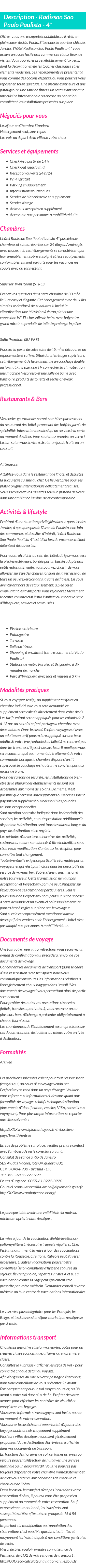 Détails du séjour