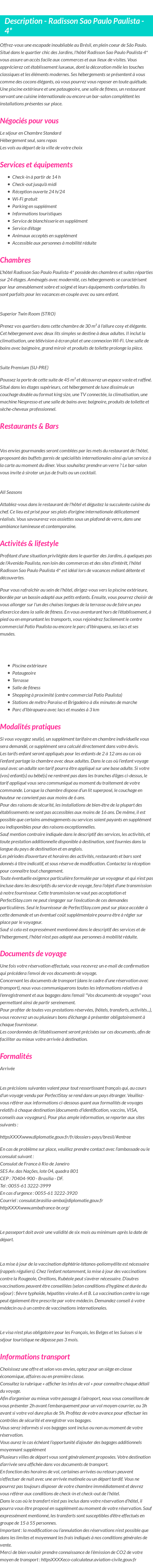 Détails du séjour
