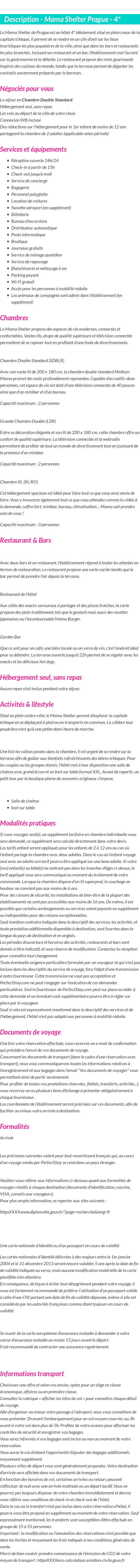 Détails du séjour