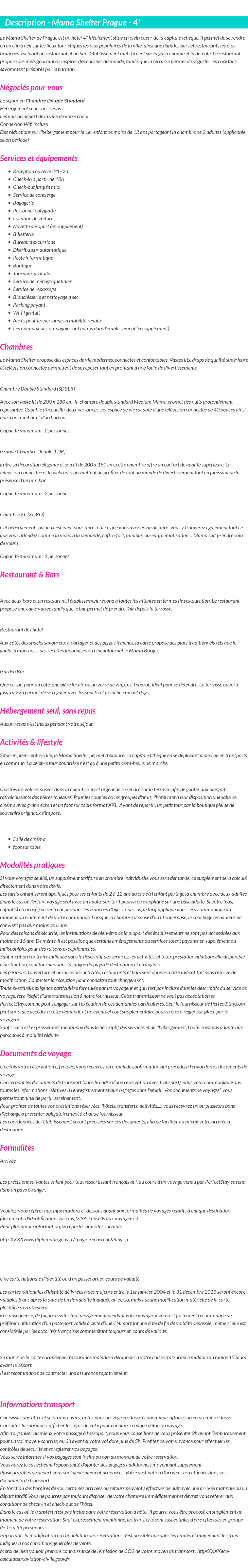 Détails du séjour