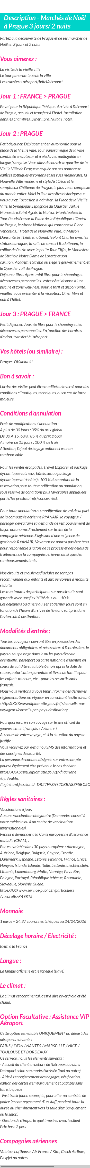 Détails du séjour