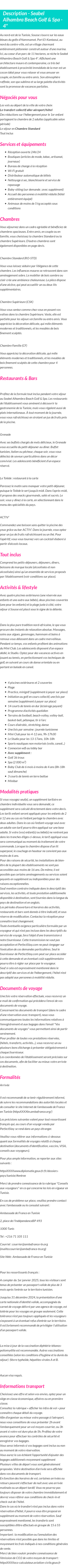 Détails du séjour