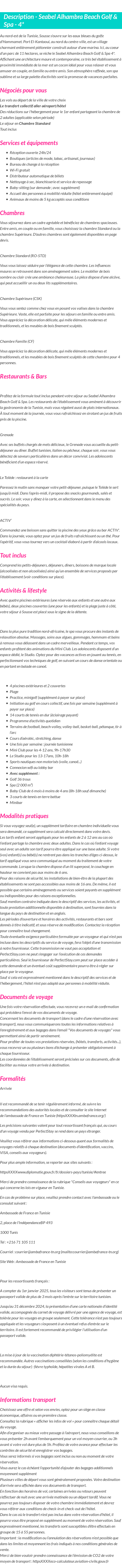 Détails du séjour