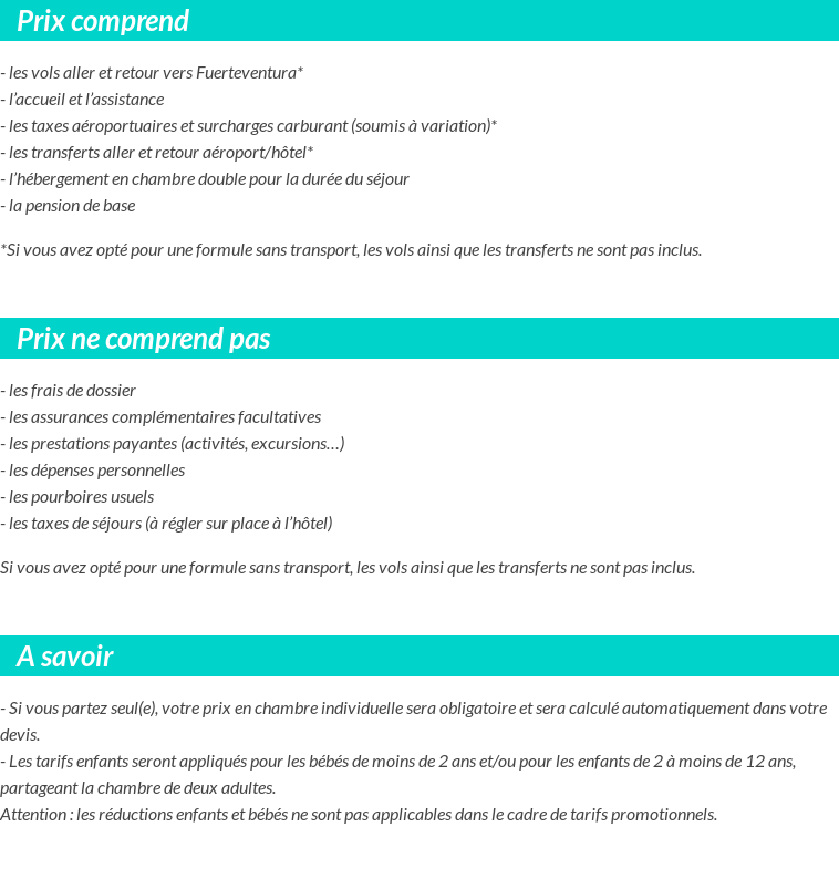 Conditions tarifaires