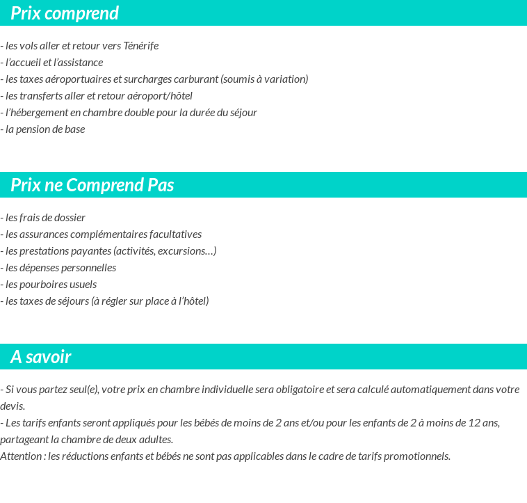 Conditions tarifaires