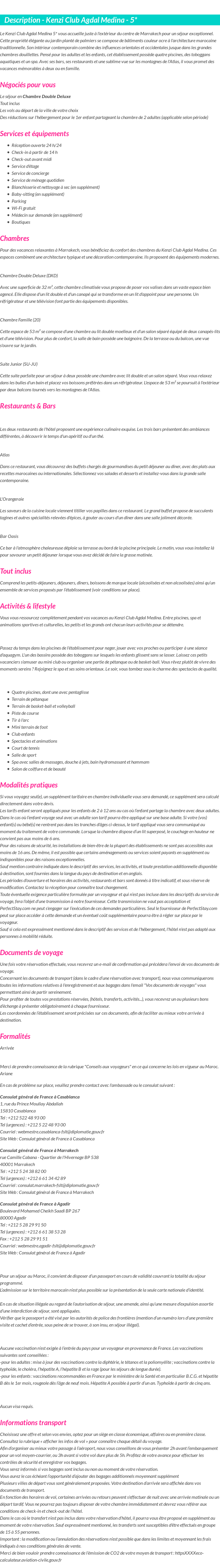 Détails du séjour