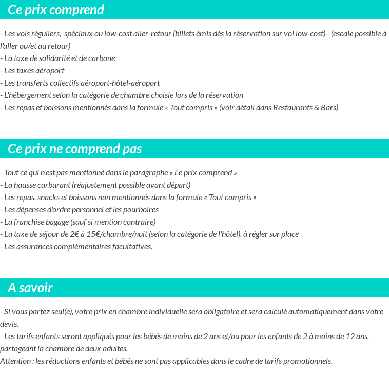 Conditions tarifaires