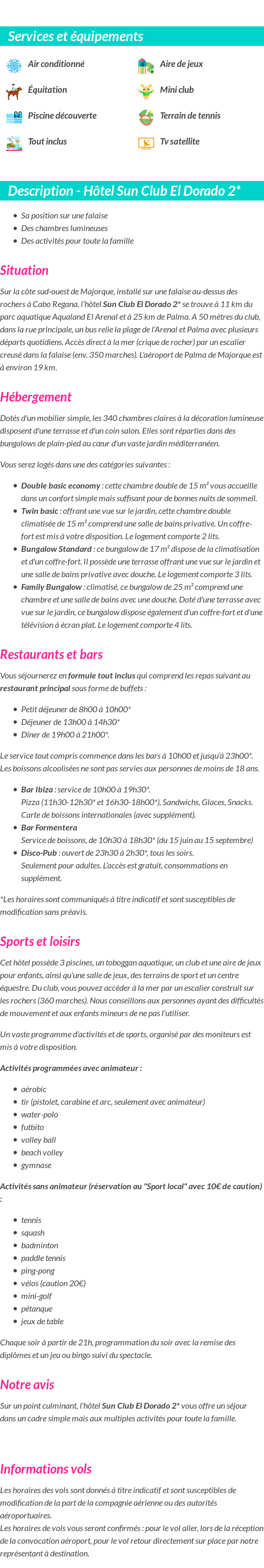 Détails du séjour