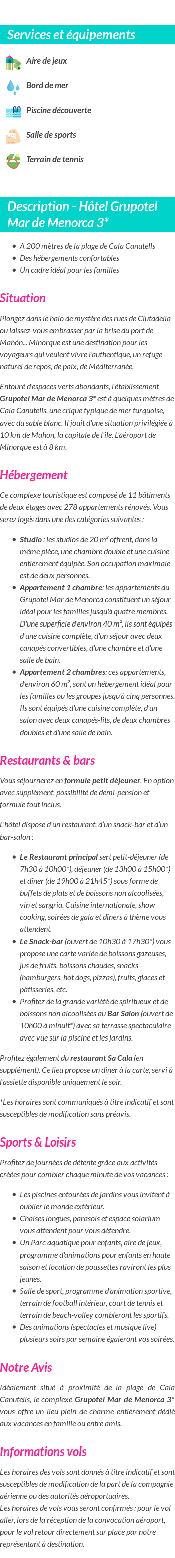 Détails du séjour
