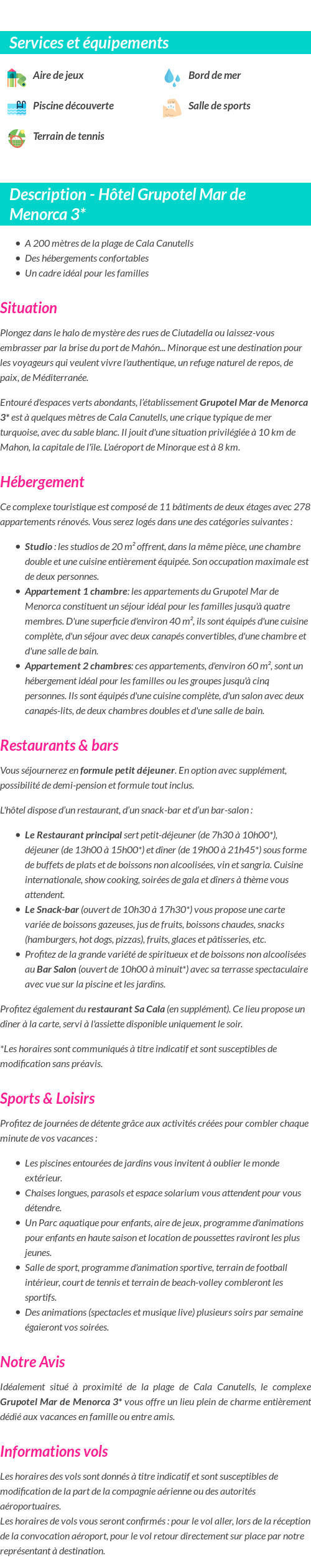 Détails du séjour