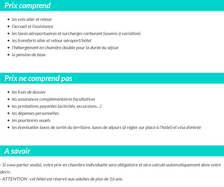 Conditions tarifaires