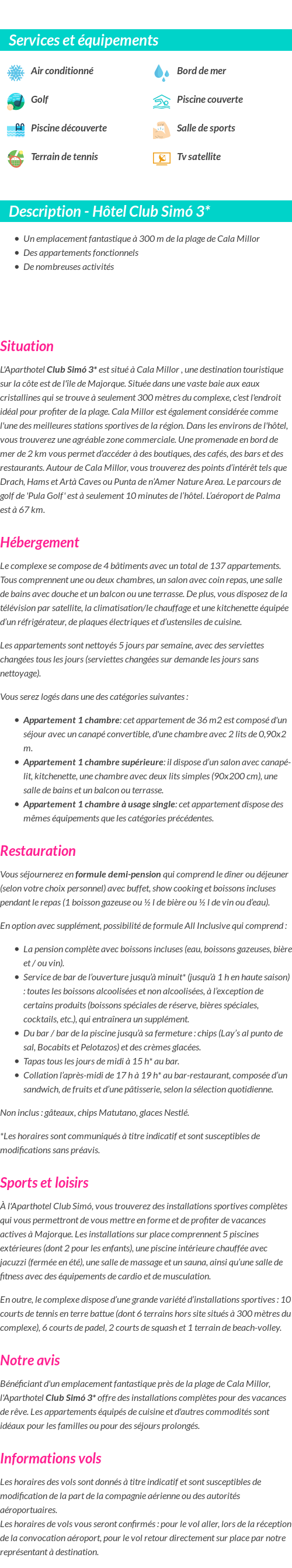 Détails du séjour