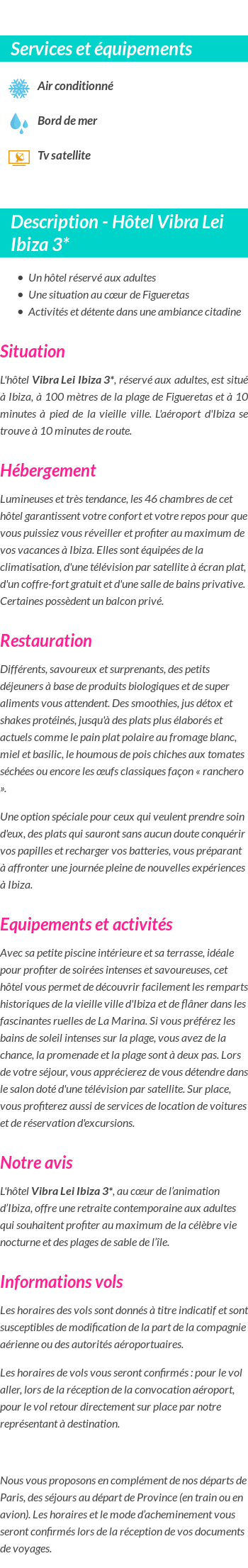 Détails du séjour