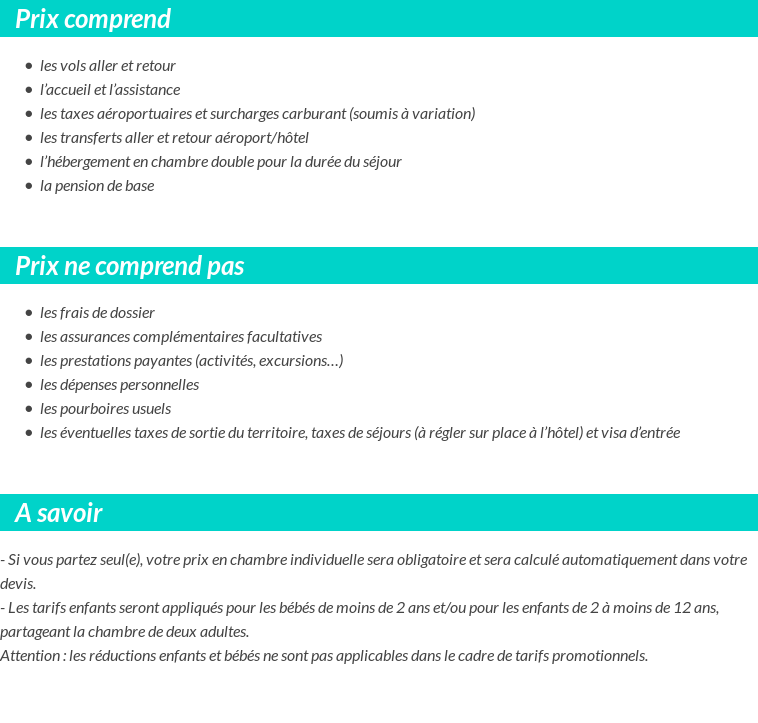 Conditions tarifaires