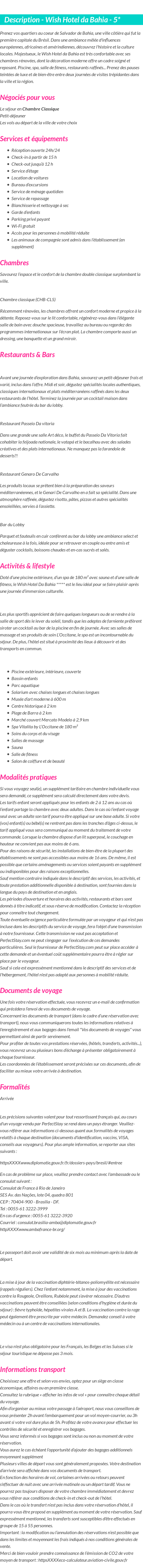 Détails du séjour