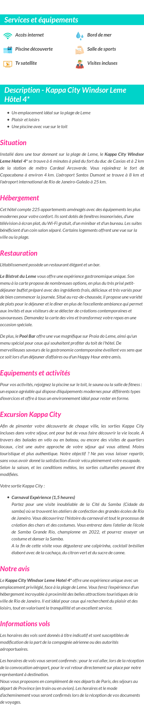 Détails du séjour