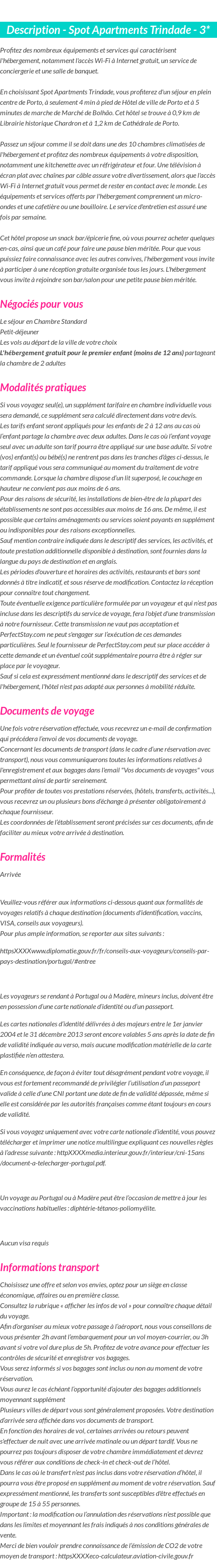 Détails du séjour